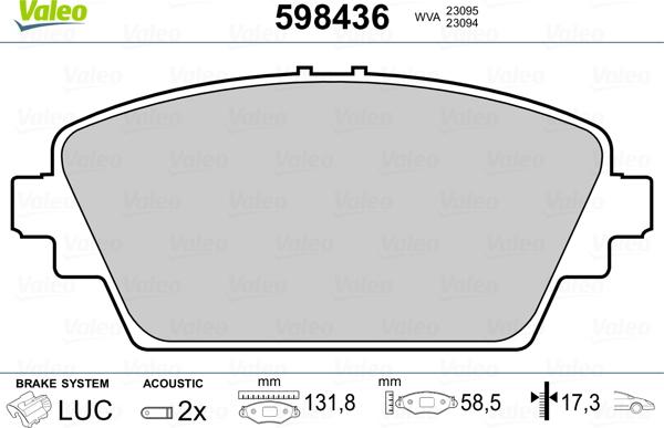 Valeo 598436 - Kit pastiglie freno, Freno a disco www.autoricambit.com