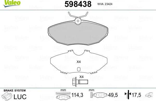 Valeo 598438 - Kit pastiglie freno, Freno a disco www.autoricambit.com