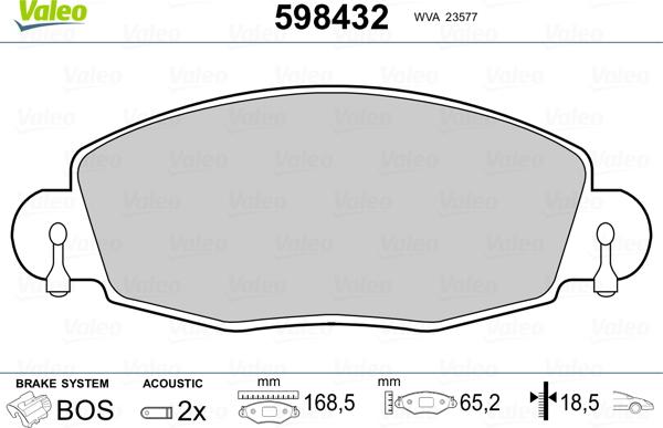 Valeo 598432 - Kit pastiglie freno, Freno a disco www.autoricambit.com