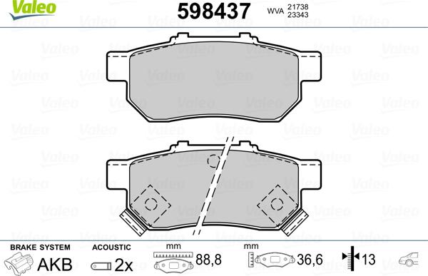 Valeo 598437 - Kit pastiglie freno, Freno a disco www.autoricambit.com