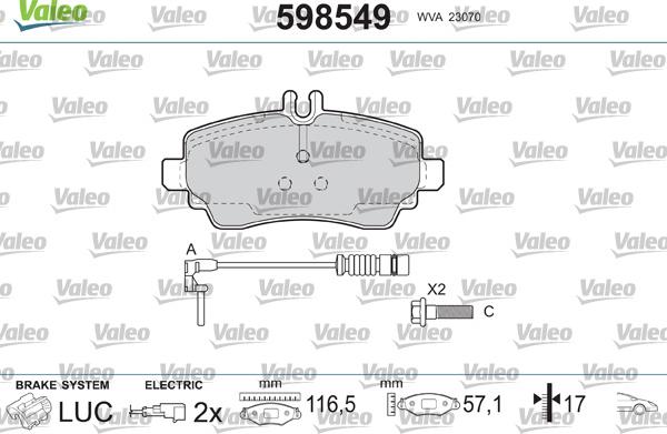 Valeo 598549 - Kit pastiglie freno, Freno a disco www.autoricambit.com