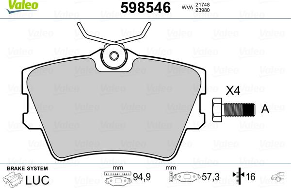 Valeo 598546 - Kit pastiglie freno, Freno a disco www.autoricambit.com