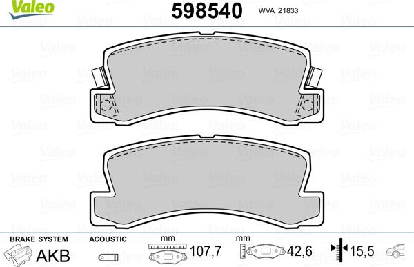 Valeo 598540 - Kit pastiglie freno, Freno a disco www.autoricambit.com