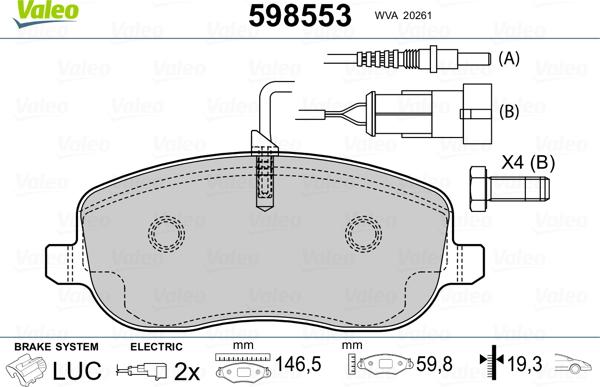 Valeo 598553 - Kit pastiglie freno, Freno a disco www.autoricambit.com