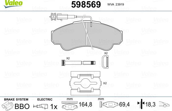 Valeo 598569 - Kit pastiglie freno, Freno a disco www.autoricambit.com