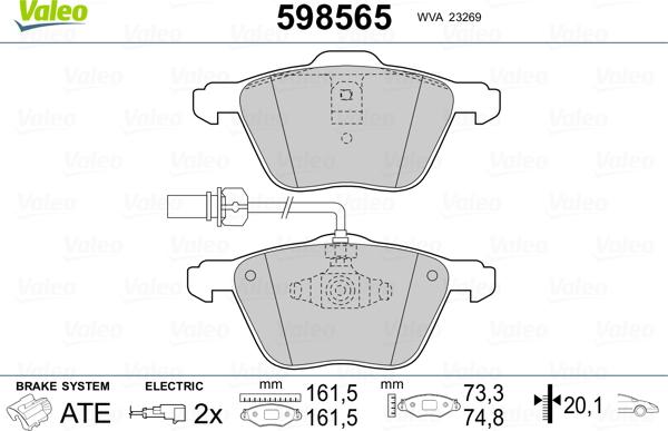 Valeo 598565 - Kit pastiglie freno, Freno a disco www.autoricambit.com