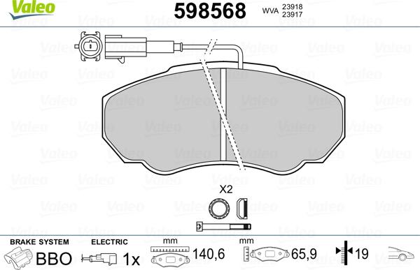 Valeo 598568 - Kit pastiglie freno, Freno a disco www.autoricambit.com