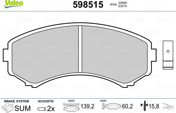 Valeo 598515 - Kit pastiglie freno, Freno a disco www.autoricambit.com