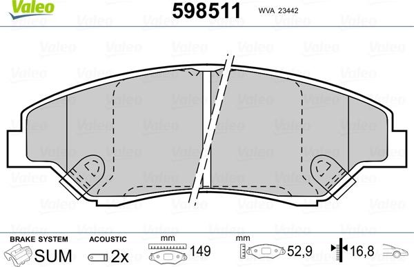 Valeo 598511 - Kit pastiglie freno, Freno a disco www.autoricambit.com