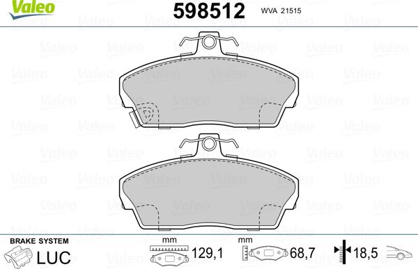 Valeo 598512 - Kit pastiglie freno, Freno a disco www.autoricambit.com