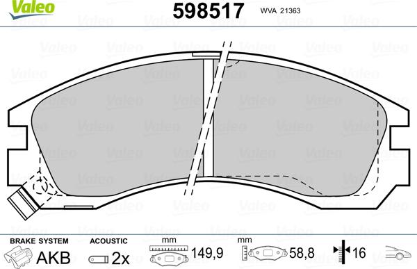 Valeo 598517 - Kit pastiglie freno, Freno a disco www.autoricambit.com