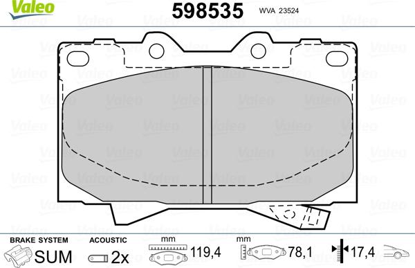 Valeo 598535 - Kit pastiglie freno, Freno a disco www.autoricambit.com