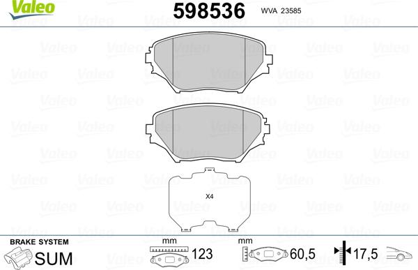 Valeo 598536 - Kit pastiglie freno, Freno a disco www.autoricambit.com