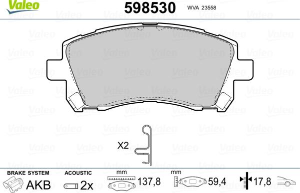 Valeo 598530 - Kit pastiglie freno, Freno a disco www.autoricambit.com