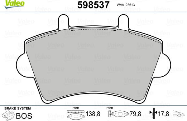 Valeo 598537 - Kit pastiglie freno, Freno a disco www.autoricambit.com