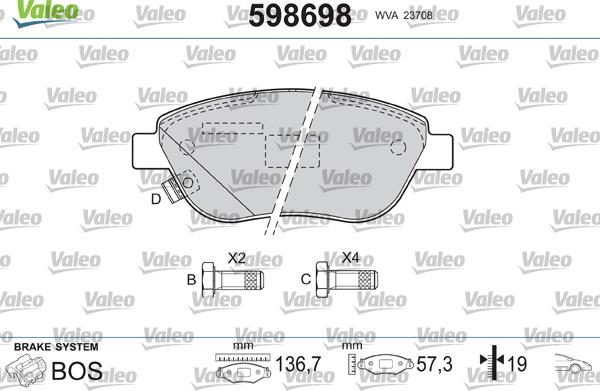 Valeo 598698 - Kit pastiglie freno, Freno a disco www.autoricambit.com