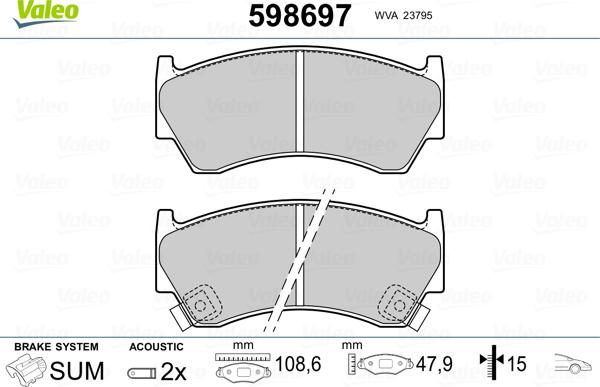 Valeo 598697 - Kit pastiglie freno, Freno a disco www.autoricambit.com