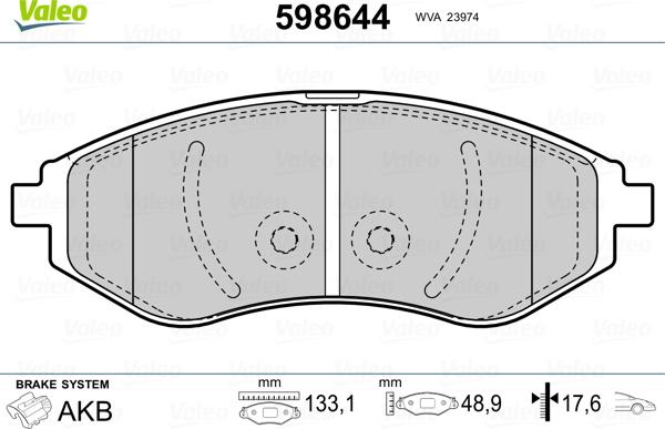 Valeo 598644 - Kit pastiglie freno, Freno a disco www.autoricambit.com