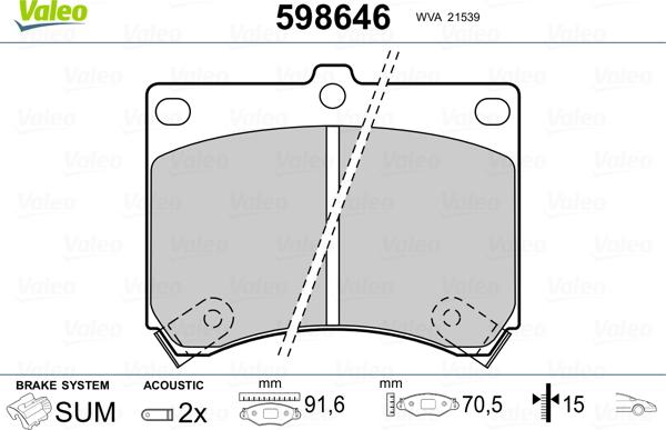 Valeo 598646 - Kit pastiglie freno, Freno a disco www.autoricambit.com