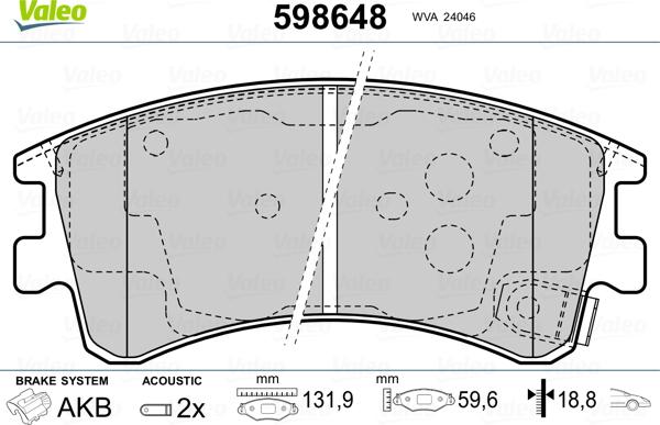 Valeo 598648 - Kit pastiglie freno, Freno a disco www.autoricambit.com