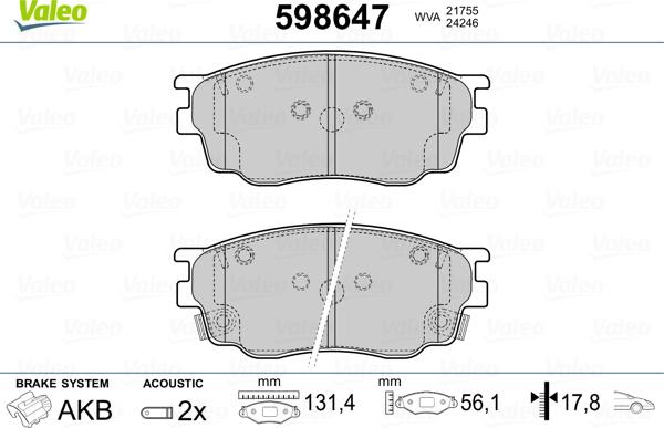 Valeo 598647 - Kit pastiglie freno, Freno a disco www.autoricambit.com