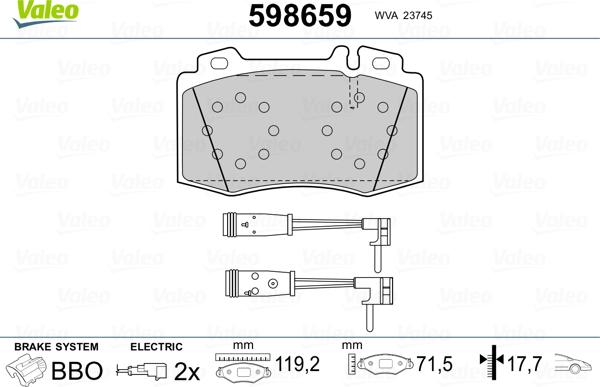 Valeo 598659 - Kit pastiglie freno, Freno a disco www.autoricambit.com