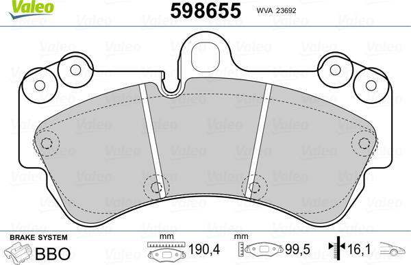 Valeo 598655 - Kit pastiglie freno, Freno a disco www.autoricambit.com