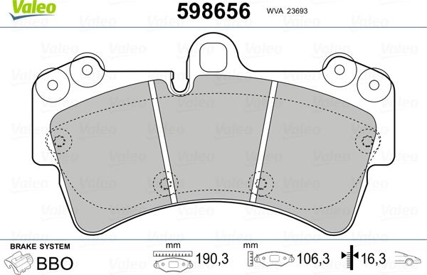 Valeo 598656 - Kit pastiglie freno, Freno a disco www.autoricambit.com