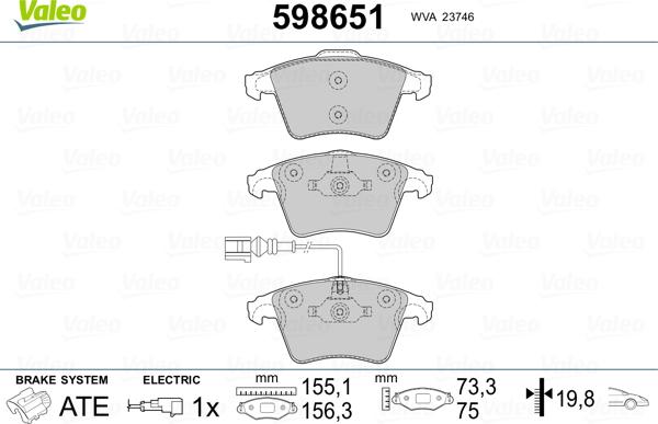 Valeo 598651 - Kit pastiglie freno, Freno a disco www.autoricambit.com