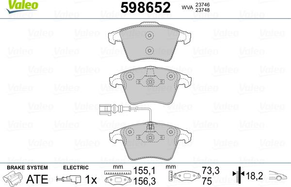 Valeo 598652 - Kit pastiglie freno, Freno a disco www.autoricambit.com