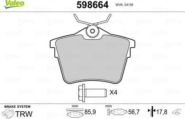 Valeo 598664 - Kit pastiglie freno, Freno a disco www.autoricambit.com