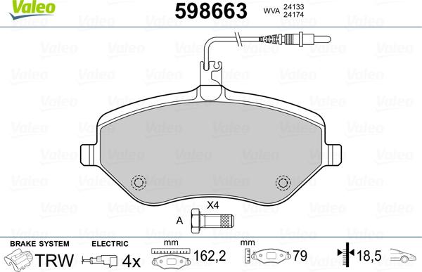 Valeo 598663 - Kit pastiglie freno, Freno a disco www.autoricambit.com