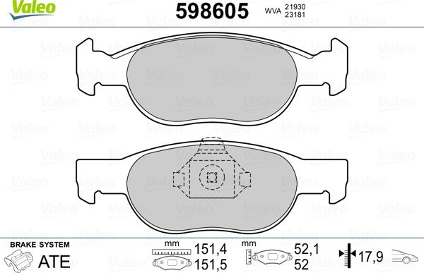 Valeo 598605 - Kit pastiglie freno, Freno a disco www.autoricambit.com