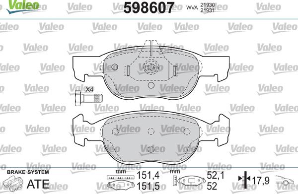 Valeo 598607 - Kit pastiglie freno, Freno a disco www.autoricambit.com