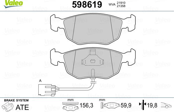 Valeo 598619 - Kit pastiglie freno, Freno a disco www.autoricambit.com