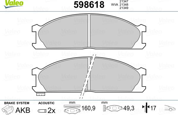 Valeo 598618 - Kit pastiglie freno, Freno a disco www.autoricambit.com