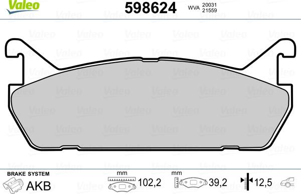 Valeo 598624 - Kit pastiglie freno, Freno a disco www.autoricambit.com