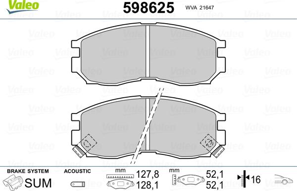 Valeo 598625 - Kit pastiglie freno, Freno a disco www.autoricambit.com