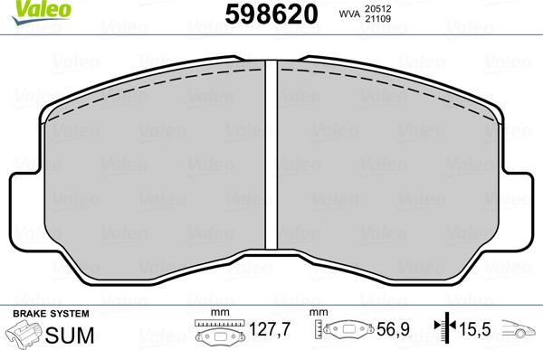 Valeo 598620 - Kit pastiglie freno, Freno a disco www.autoricambit.com