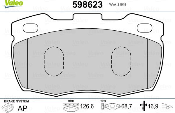 Valeo 598623 - Kit pastiglie freno, Freno a disco www.autoricambit.com