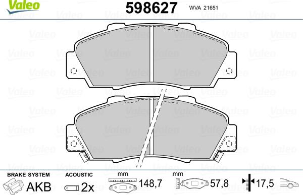 Valeo 598627 - Kit pastiglie freno, Freno a disco www.autoricambit.com