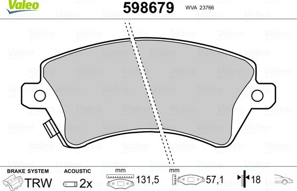 Valeo 598679 - Kit pastiglie freno, Freno a disco www.autoricambit.com