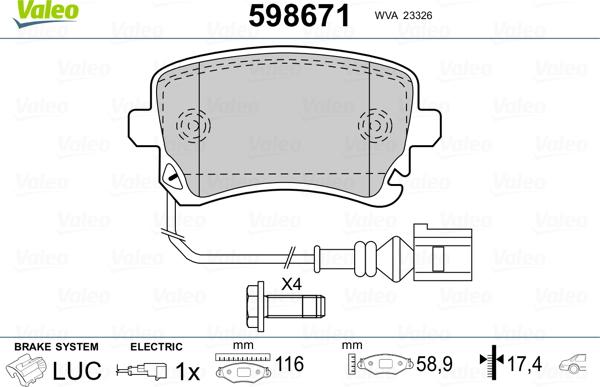 Valeo 598671 - Kit pastiglie freno, Freno a disco www.autoricambit.com