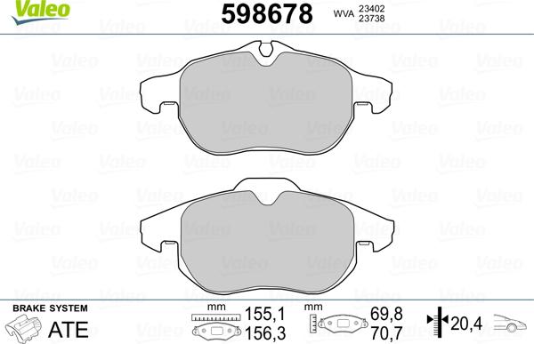 Valeo 598678 - Kit pastiglie freno, Freno a disco www.autoricambit.com