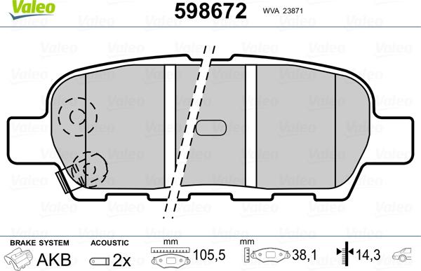 Valeo 598672 - Kit pastiglie freno, Freno a disco www.autoricambit.com