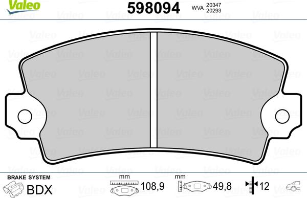 Valeo 598094 - Kit pastiglie freno, Freno a disco www.autoricambit.com