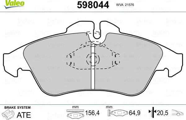 Valeo 598044 - Kit pastiglie freno, Freno a disco www.autoricambit.com