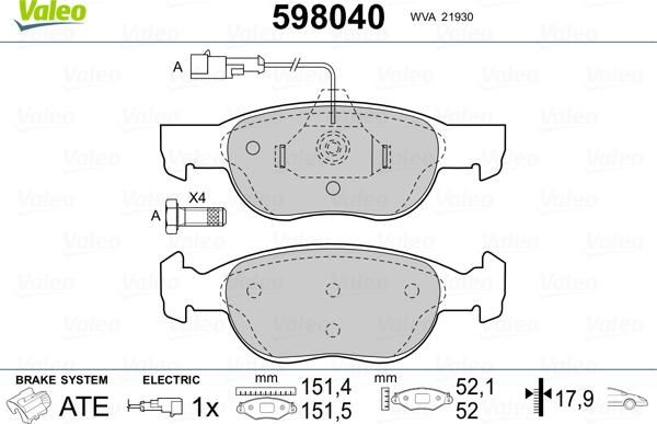 Valeo 598040 - Kit pastiglie freno, Freno a disco www.autoricambit.com