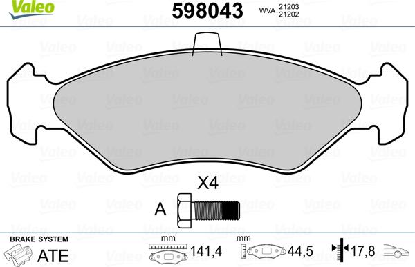 Valeo 598043 - Kit pastiglie freno, Freno a disco www.autoricambit.com