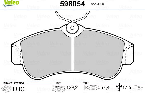 Valeo 598054 - Kit pastiglie freno, Freno a disco www.autoricambit.com